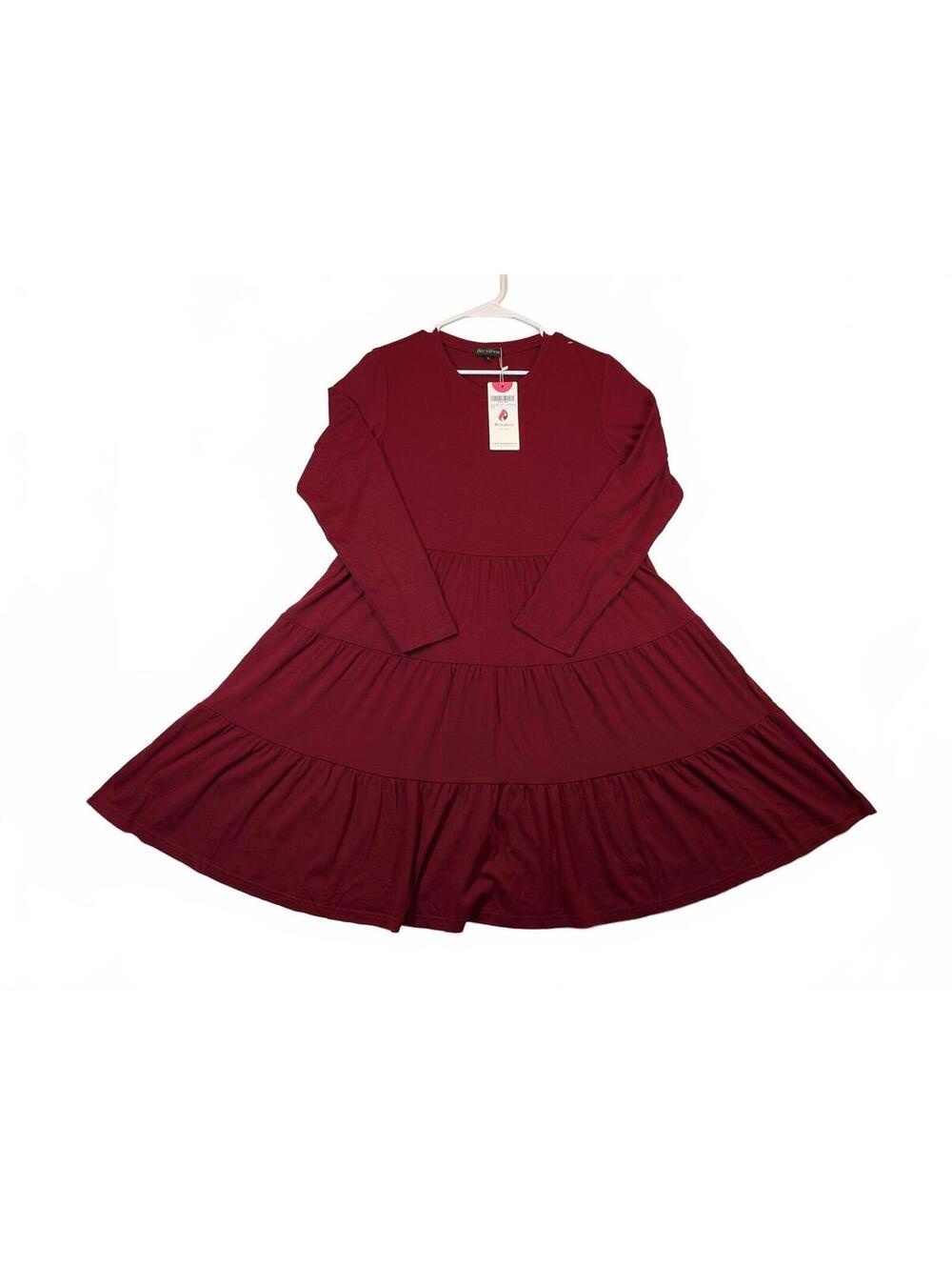 Berydress Wine Red Ruffle Tiered Long Sleeve Knit Dress Womens Plus Size XL